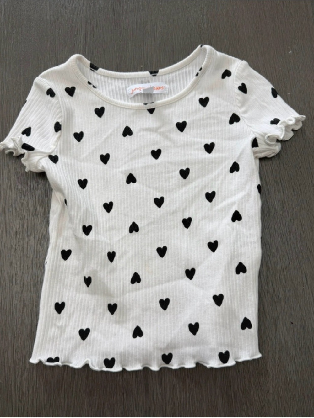 jumping beans White Ribbed Tee with Black Heart Print